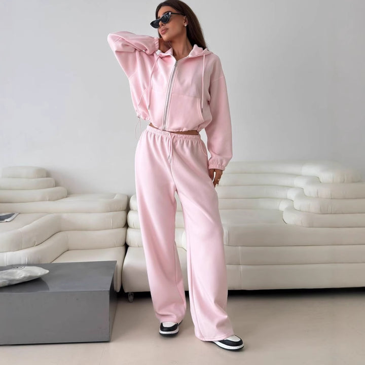 Kvinnors sportiga hoodie-set med dragkedja och elastisk midja Mirla-Eva Jonsson