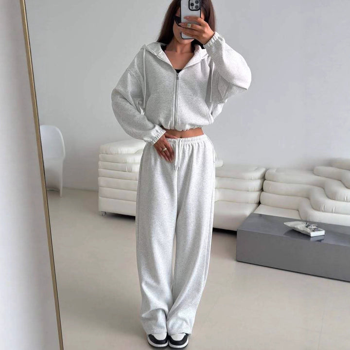 Kvinnors sportiga hoodie-set med dragkedja och elastisk midja Mirla-Eva Jonsson