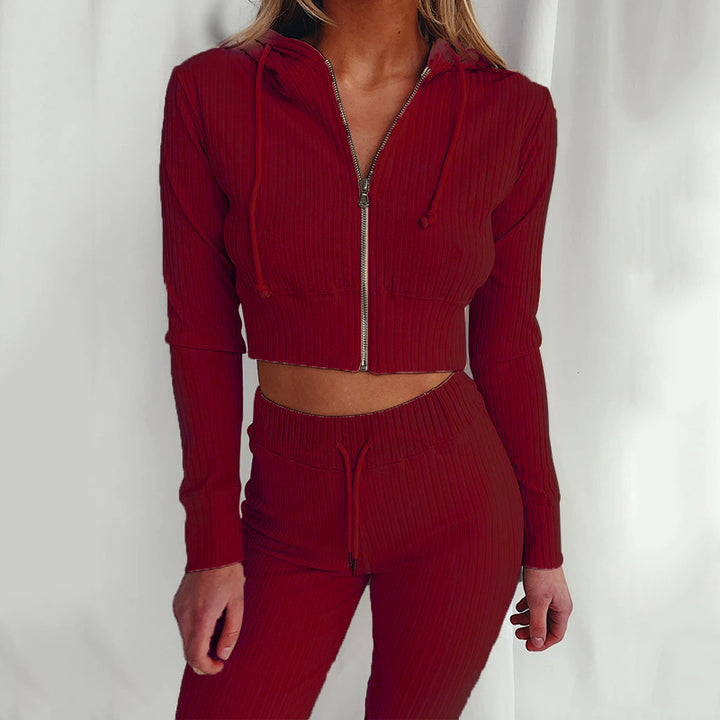 Kvinnors sportiga korta hoodie-set med fint ribbmönster och hög bärkomfort Mirla-Eva Jonsson