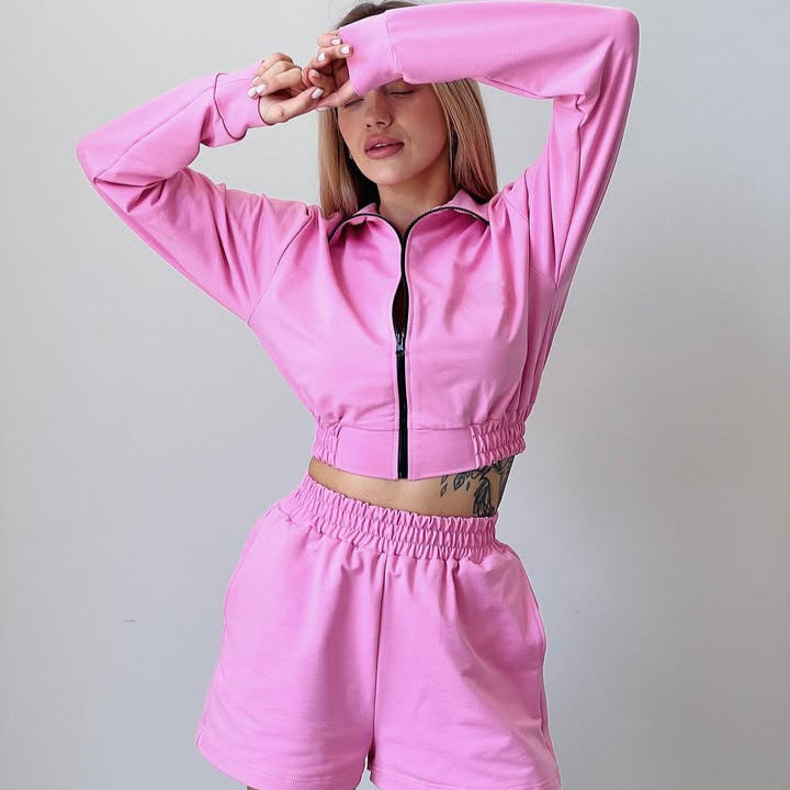 Kvinnors sportiga korta jumpsuit-set med dragkedja och elastisk midja Mirla-Eva Jonsson