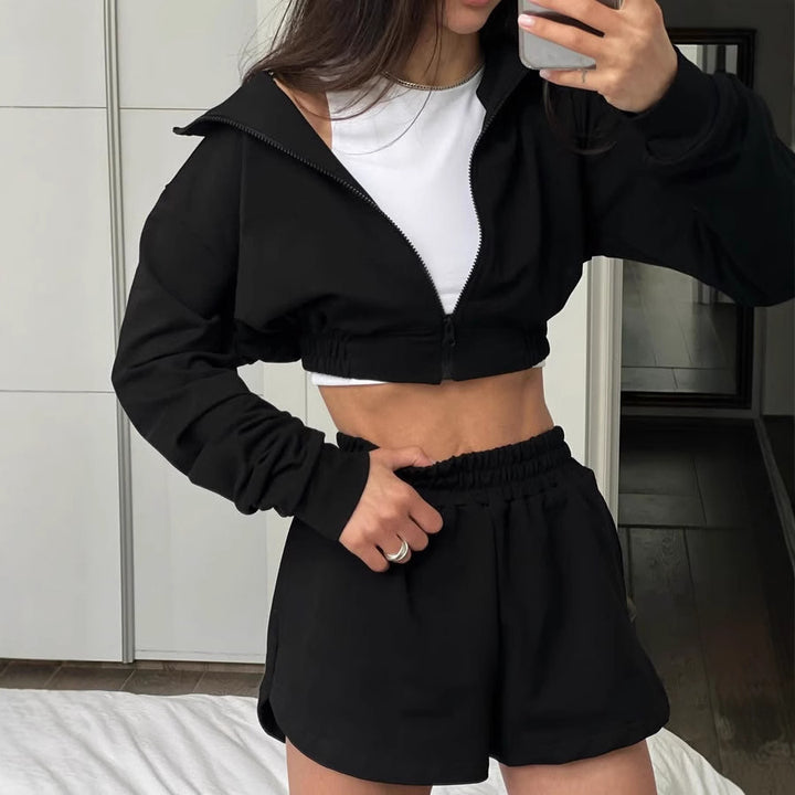 Kvinnors sportiga korta jumpsuit-set med dragkedja och elastisk midja Mirla-Eva Jonsson