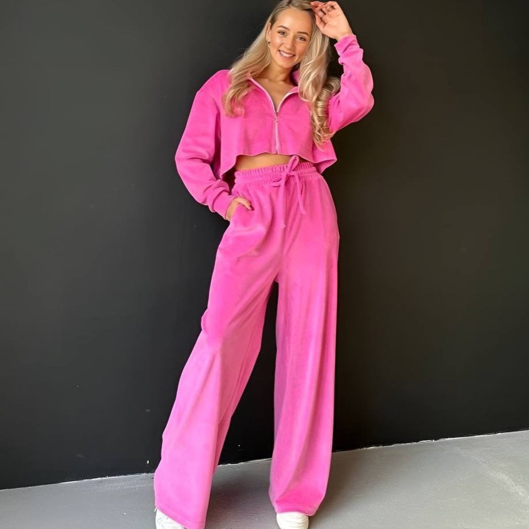 Kvinnors sportiga korta sweatshirt och bekväm palazzo byxor set Mirla-Eva Jonsson