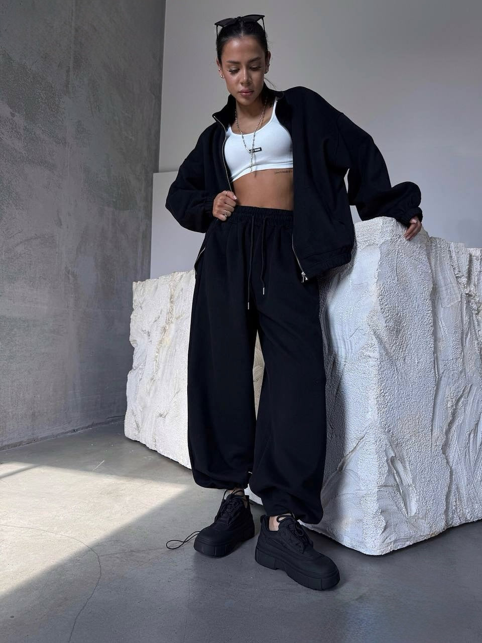 Kvinnors sportiga oversized lounge-set med elastisk midja Mirla-Eva Jonsson
