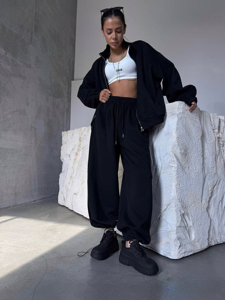 Kvinnors sportiga oversized lounge-set med elastisk midja Mirla-Eva Jonsson