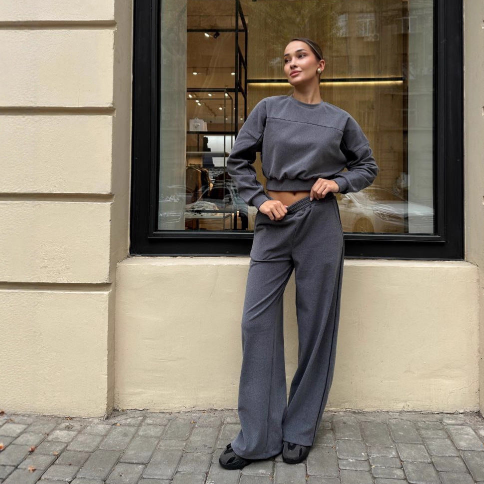 Kvinnors sportiga topp- och byxset med elastisk midjeband och kontrast sömmar-Eva Jonsson