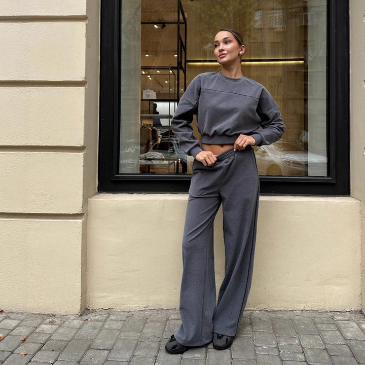 Kvinnors sportiga topp- och byxset med elastisk midjeband och kontrast sömmar-Eva Jonsson