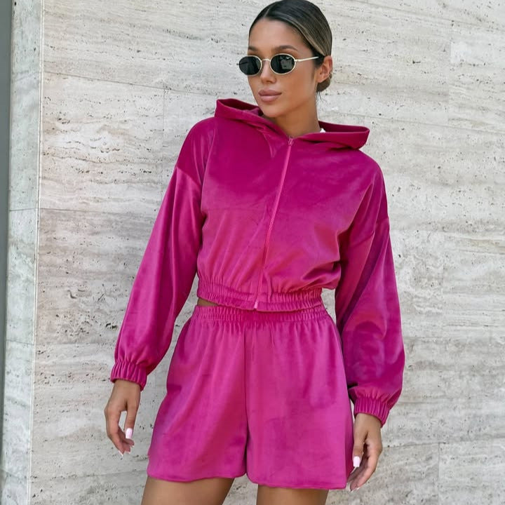 Kvinnors sportiga velour lounge-set med dragkedja och elastisk midja Mirla-Eva Jonsson