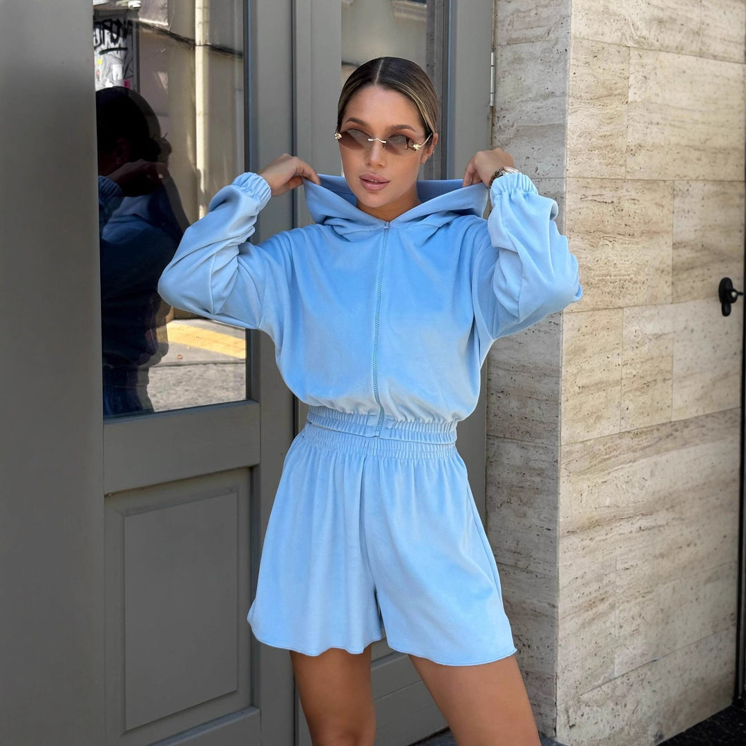 Kvinnors sportiga velour lounge-set med dragkedja och elastisk midja Mirla-Eva Jonsson