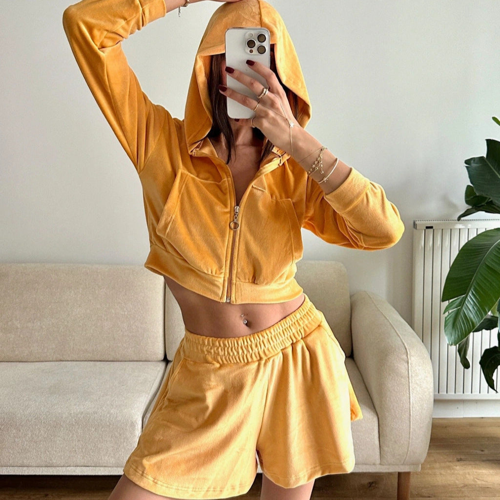 Kvinnors sportiga velourkortad set med dragkedja och elastisk midjeband Mirla-Eva Jonsson