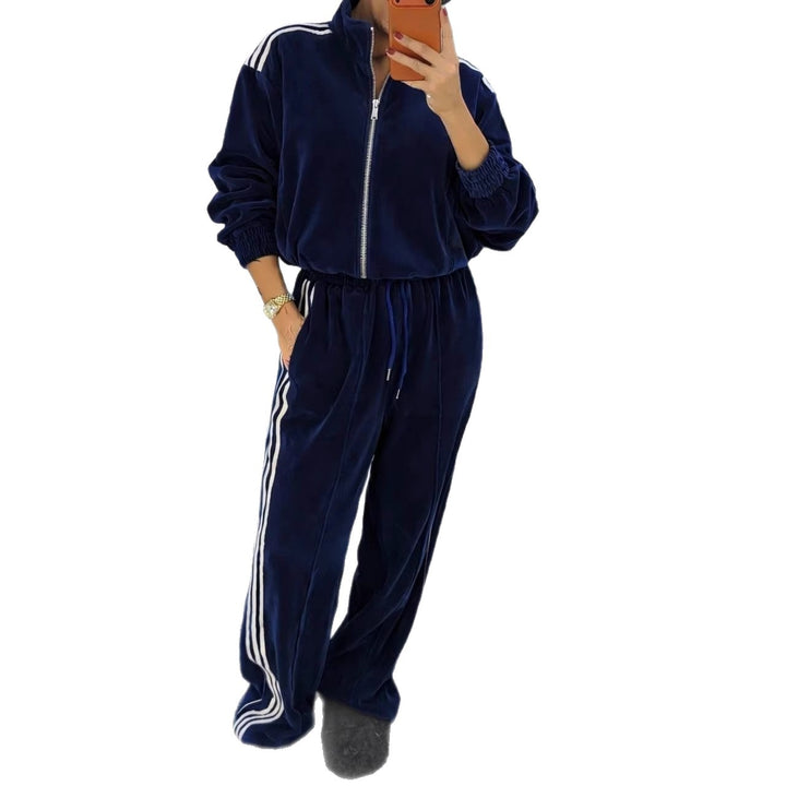 Kvinnors sportiga velourtracksuit med hög krage och elastisk midja Mirla-Eva Jonsson
