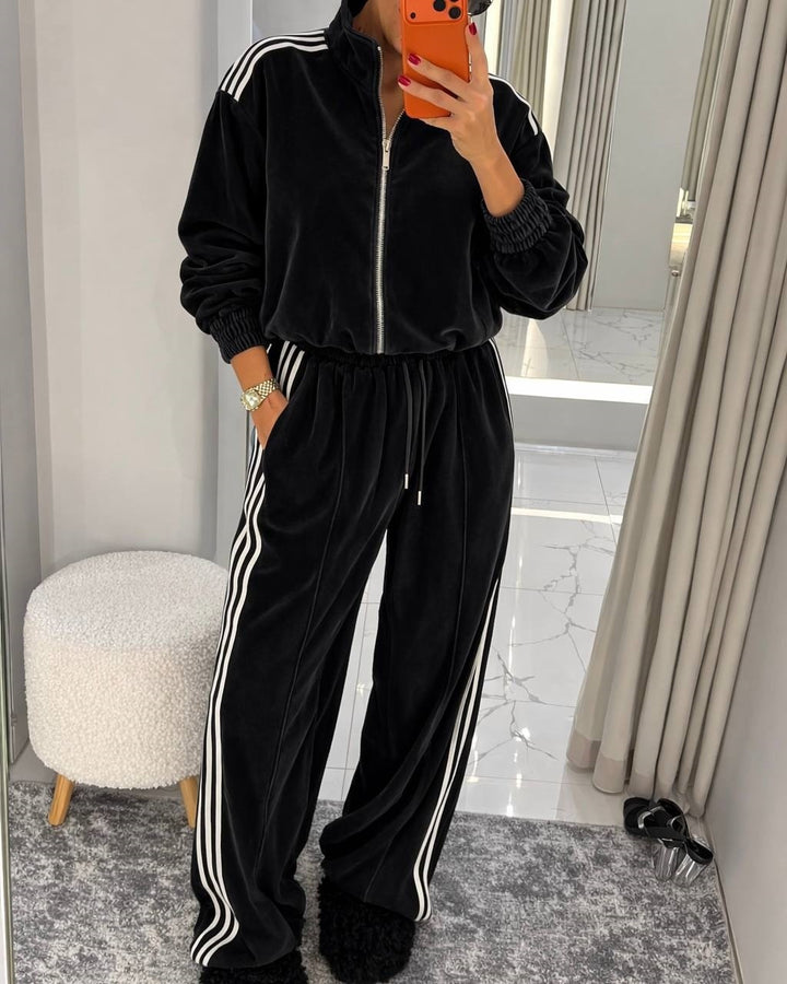 Kvinnors sportiga velourtracksuit med hög krage och elastisk midja Mirla-Eva Jonsson