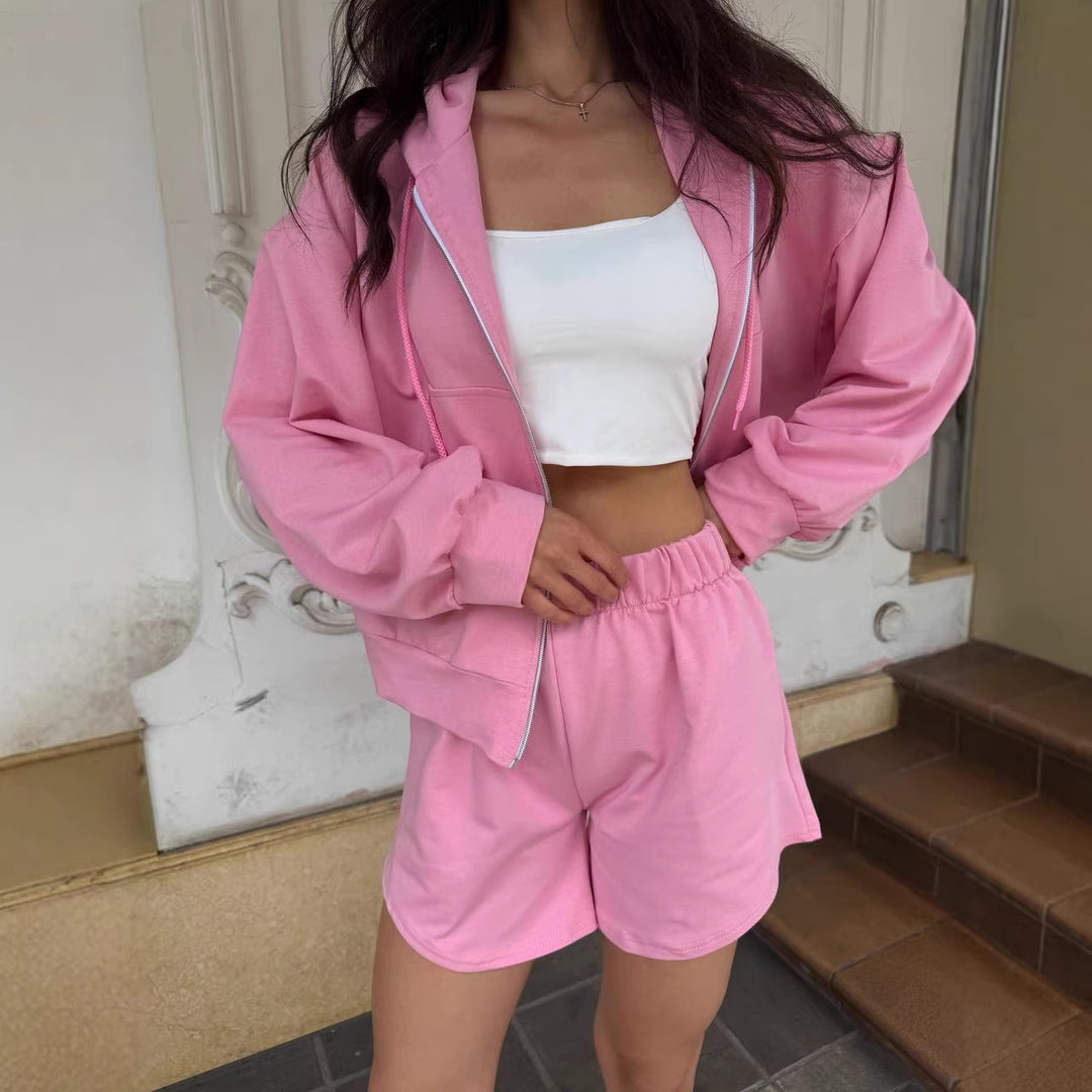 Kvinnors sportiga zip hoodie och shorts set-Eva Jonsson