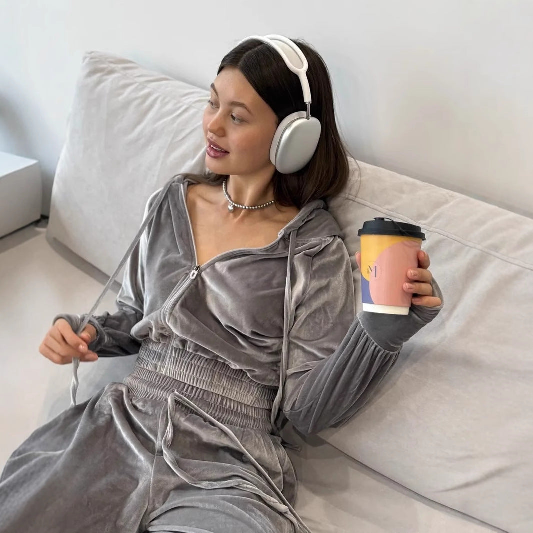 Kvinnors sportigt velour lounge set med hög midja och dragkedja Mirla-Eva Jonsson
