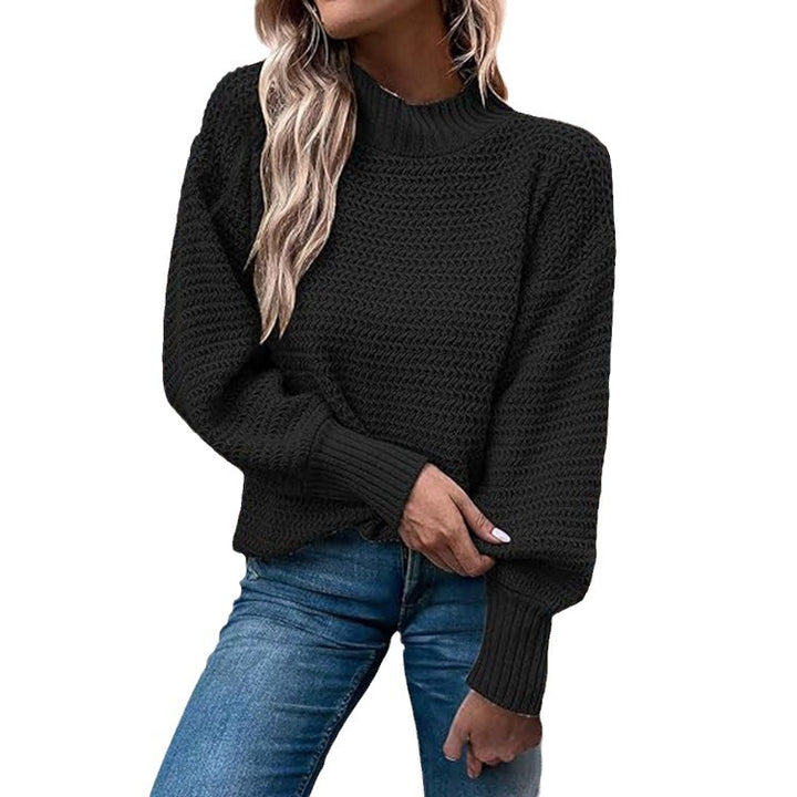 Kvinnors stickad pullover med hög krage och strukturerad stickning Mirla-Eva Jonsson