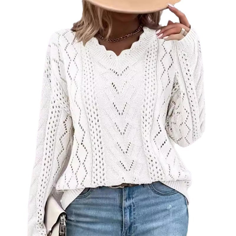 Kvinnors stickad pullover med raffinerade meshstrukturer och V-hals Mirla-Eva Jonsson