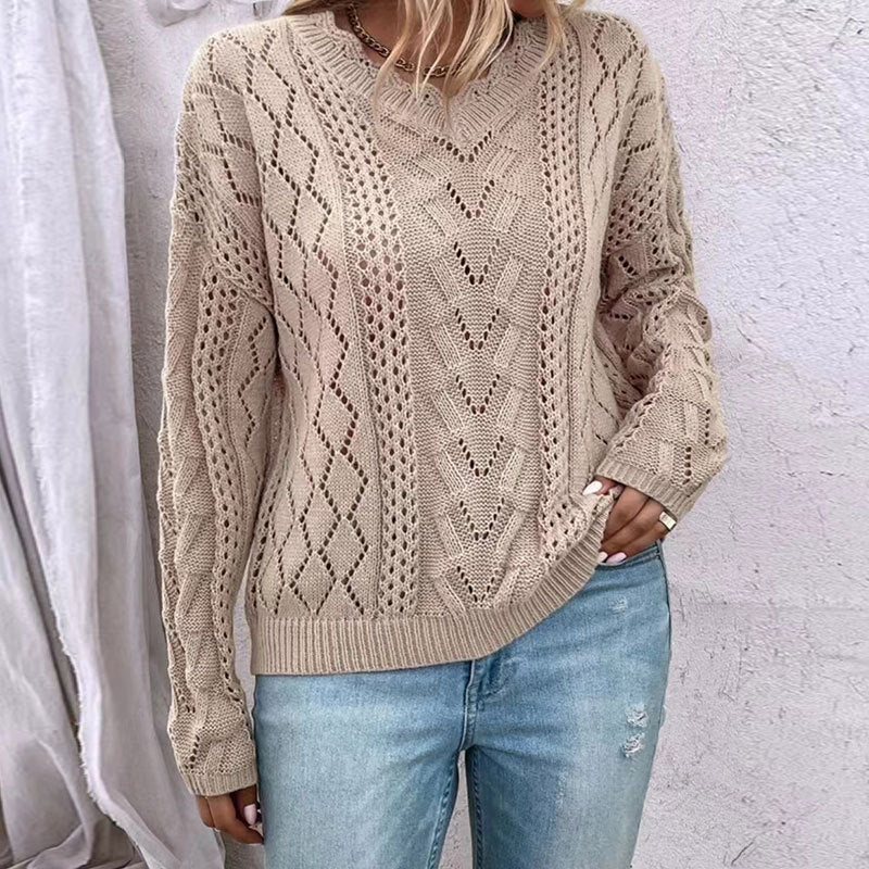 Kvinnors stickad pullover med raffinerade meshstrukturer och V-hals Mirla-Eva Jonsson