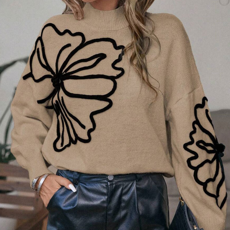 Kvinnors stickad tröja med blommigt 3D-design Mirla-Eva Jonsson