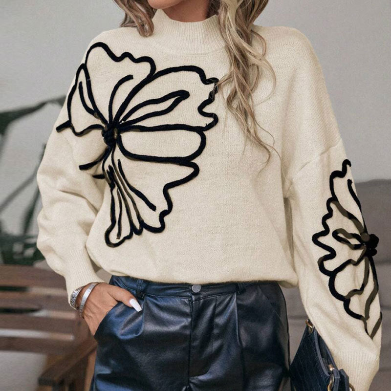 Kvinnors stickad tröja med blommigt 3D-design Mirla-Eva Jonsson