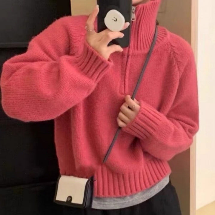 Kvinnors stickad tröja med hög krage dragkedja Mirla-Eva Jonsson