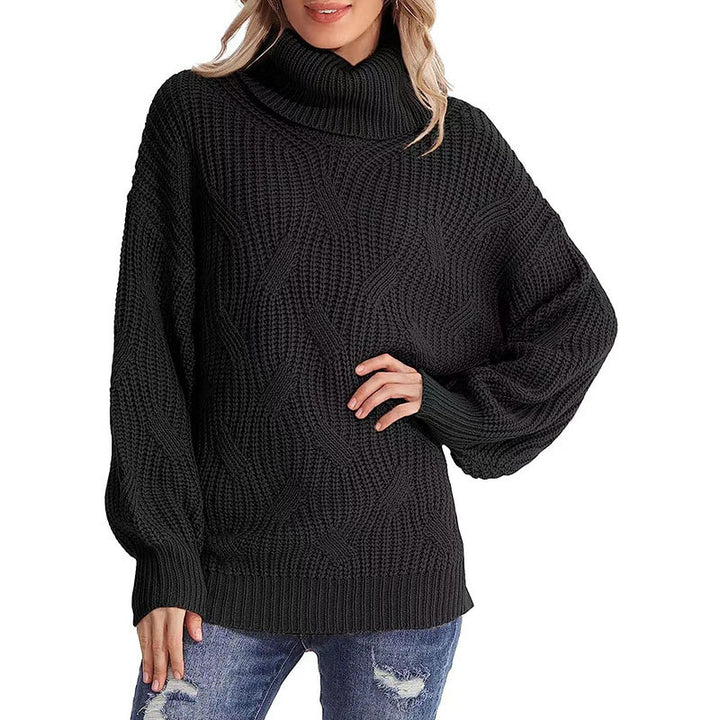 Kvinnors stickad tröja med hög krage och strukturerad stickad look Mirla-Eva Jonsson