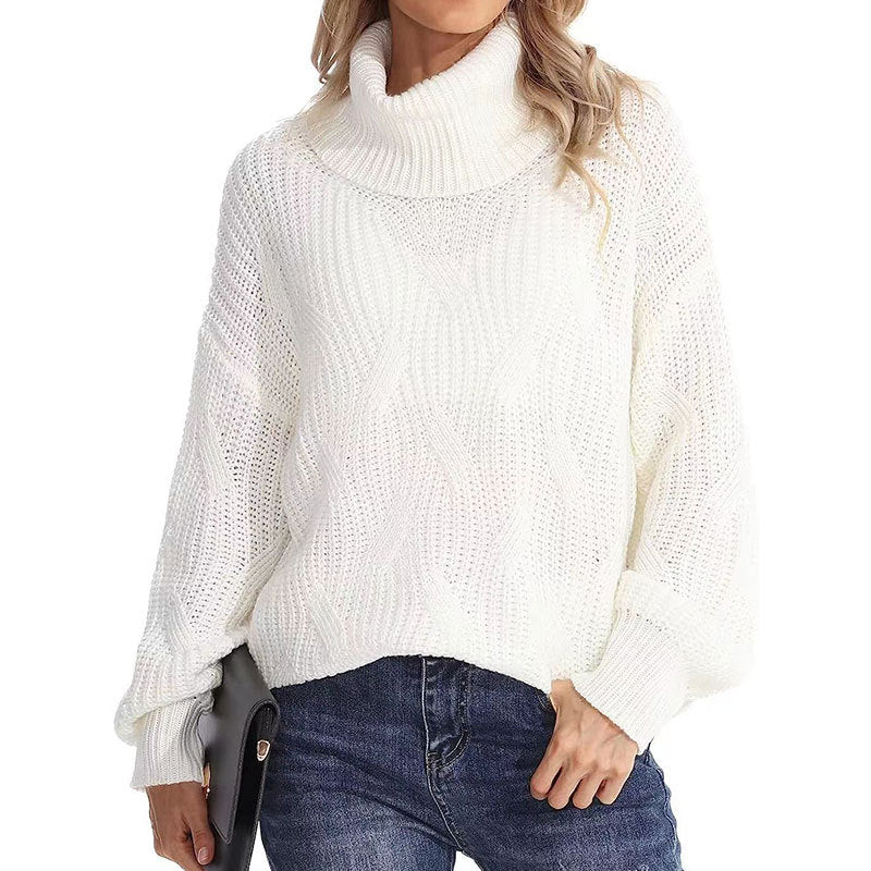 Kvinnors stickad tröja med hög krage och strukturerad stickad look Mirla-Eva Jonsson