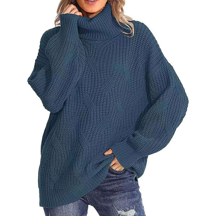 Kvinnors stickad tröja med hög krage och strukturerad stickad look Mirla-Eva Jonsson