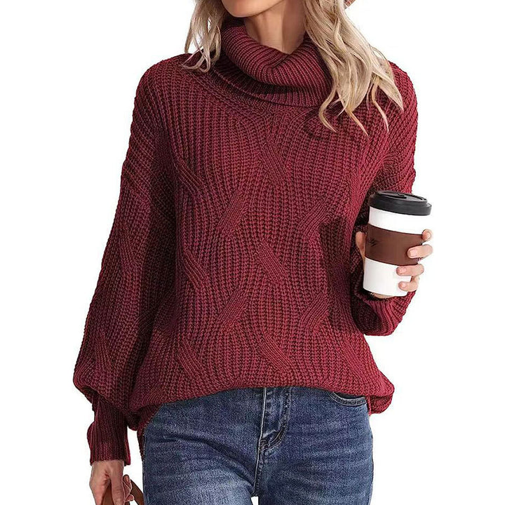 Kvinnors stickad tröja med hög krage och strukturerad stickad look Mirla-Eva Jonsson