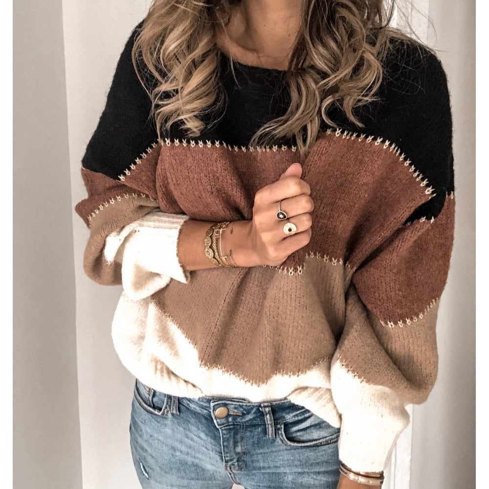 Kvinnors stickad tröja med modernt färgblockdesign och avslappnad passform Mirla-Eva Jonsson