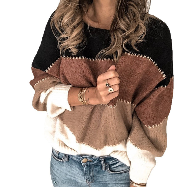 Kvinnors stickad tröja med modernt färgblockdesign och avslappnad passform Mirla-Eva Jonsson