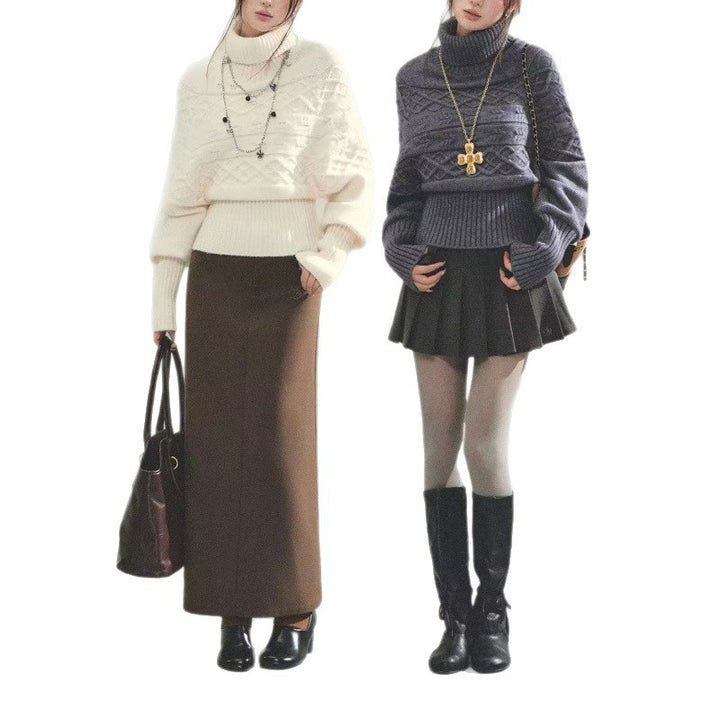 Kvinnors stickad tröja med oversized passform och polokrage Mirla-Eva Jonsson