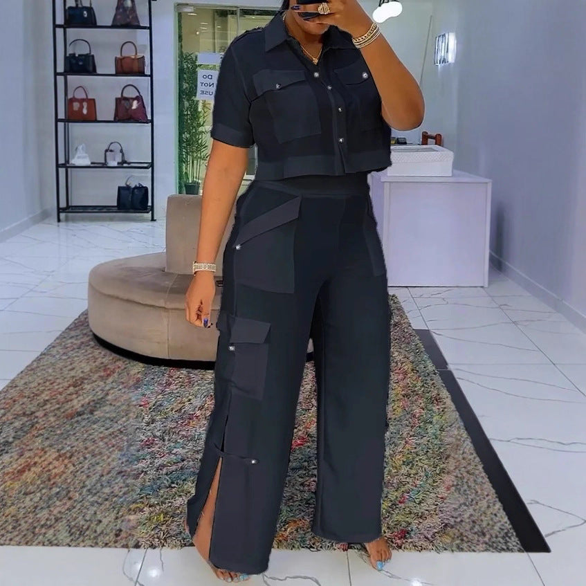Kvinnors stiliga crop top och cargobyxor set Mirla-Eva Jonsson