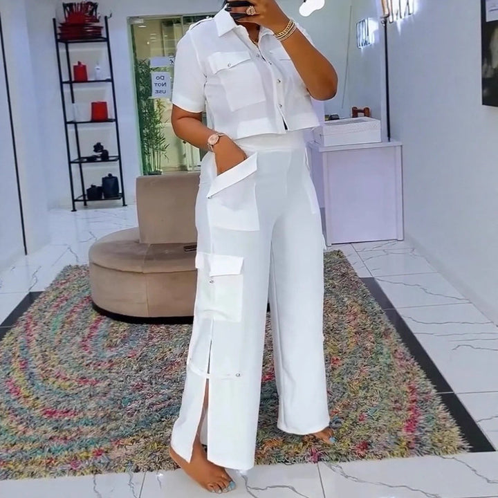 Kvinnors stiliga crop top och cargobyxor set Mirla-Eva Jonsson
