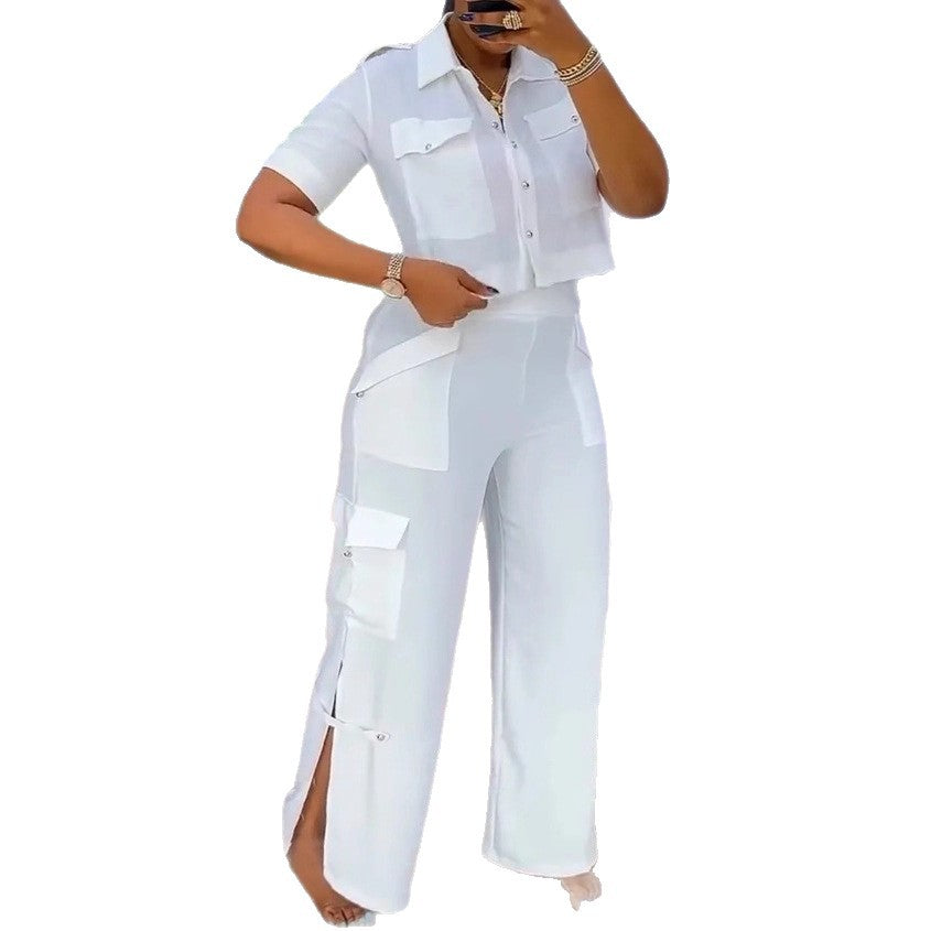 Kvinnors stiliga crop top och cargobyxor set Mirla-Eva Jonsson