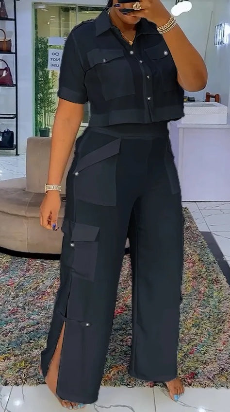 Kvinnors stiliga crop top och cargobyxor set Mirla-Eva Jonsson