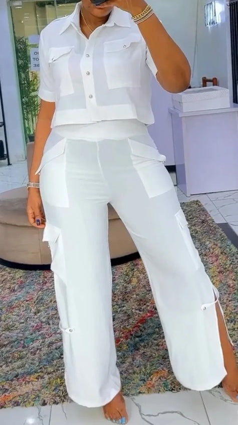 Kvinnors stiliga crop top och cargobyxor set Mirla-Eva Jonsson