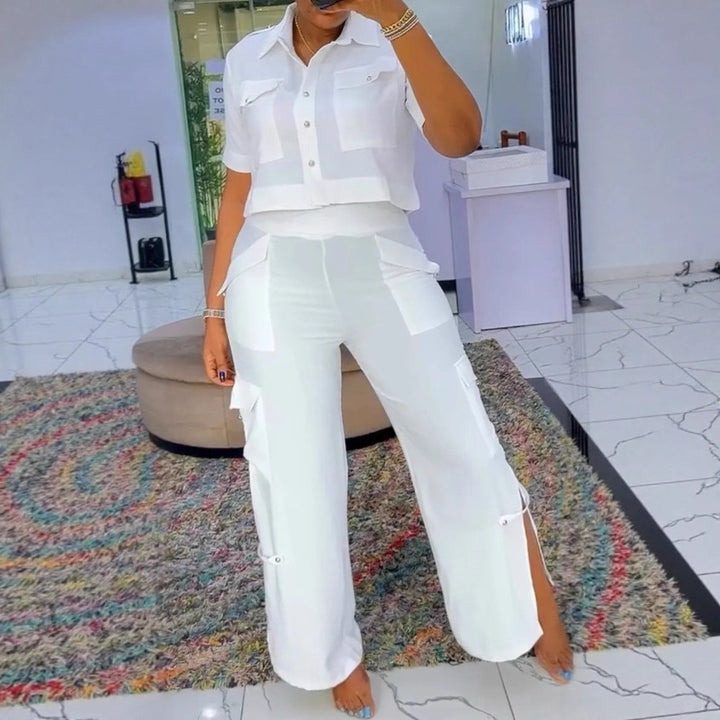 Kvinnors stiliga crop top och cargobyxor set Mirla-Eva Jonsson