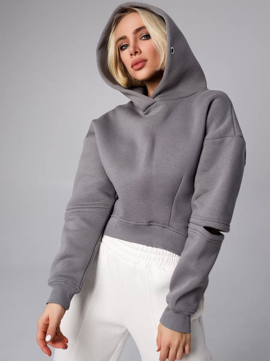 Kvinnors stiliga cropped hoodie med huva och avslappnad passform Mirla-Eva Jonsson