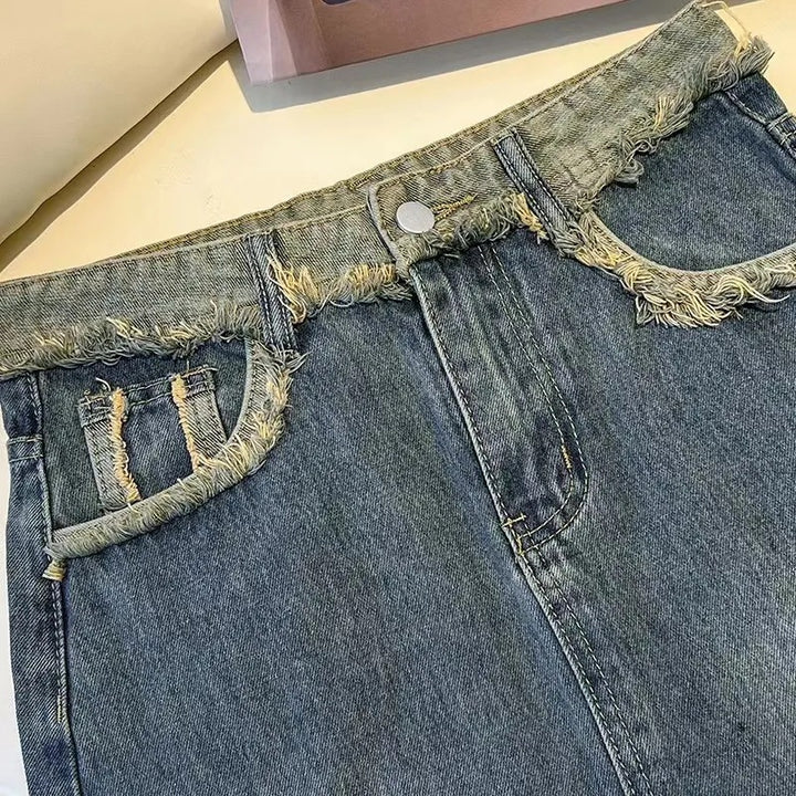 Kvinnors stiliga denim-midi kjol med framfickslits Mirla-Eva Jonsson
