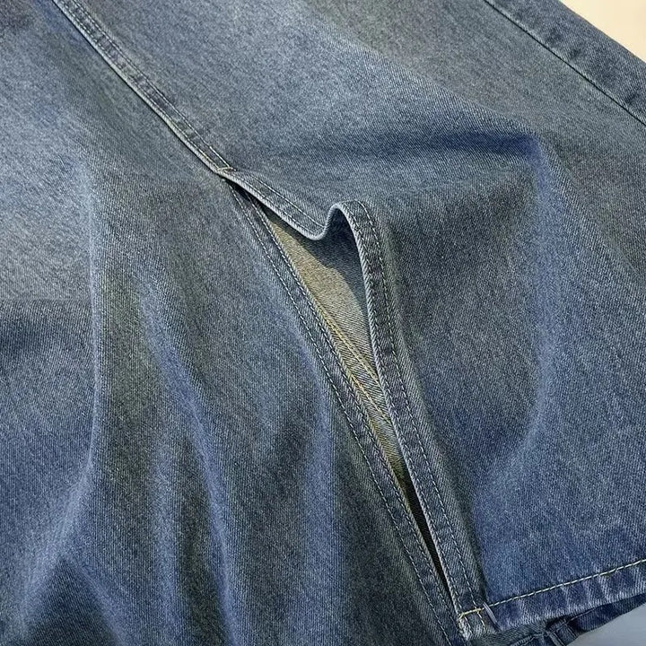 Kvinnors stiliga denim-midi kjol med framfickslits Mirla-Eva Jonsson