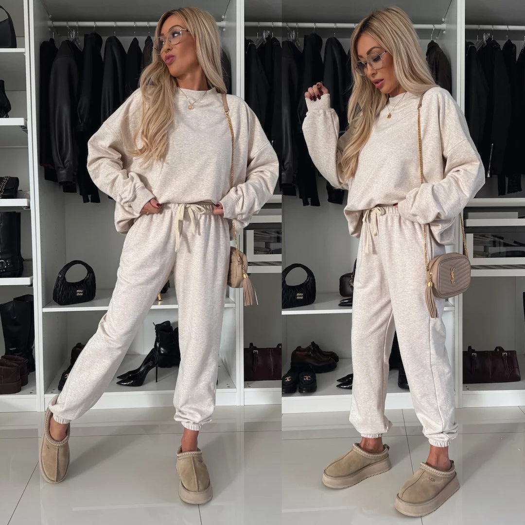 Kvinnors stiliga fleeceloungewear-set med lös passform och elastisk midja Mirla-Eva Jonsson