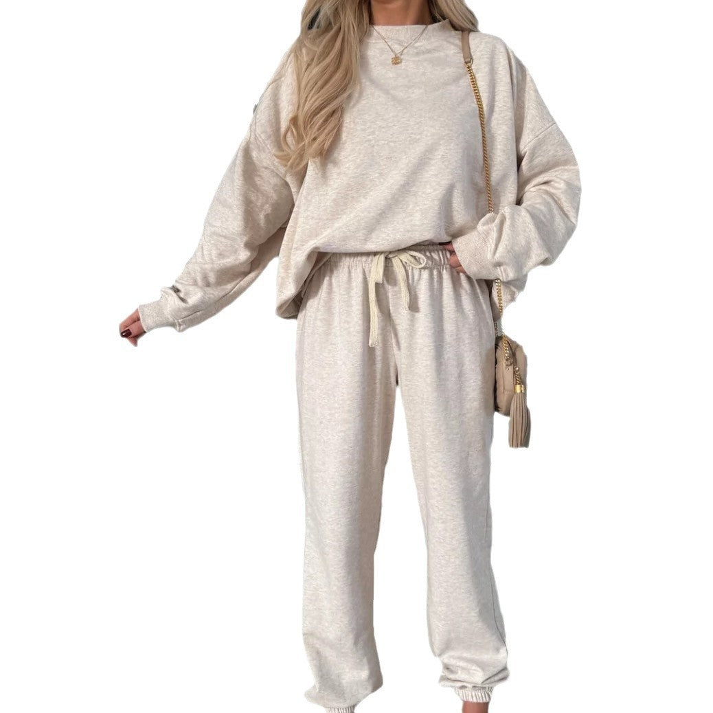 Kvinnors stiliga fleeceloungewear-set med lös passform och elastisk midja Mirla-Eva Jonsson