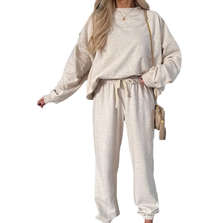 Kvinnors stiliga fleeceloungewear-set med lös passform och elastisk midja Mirla-Eva Jonsson
