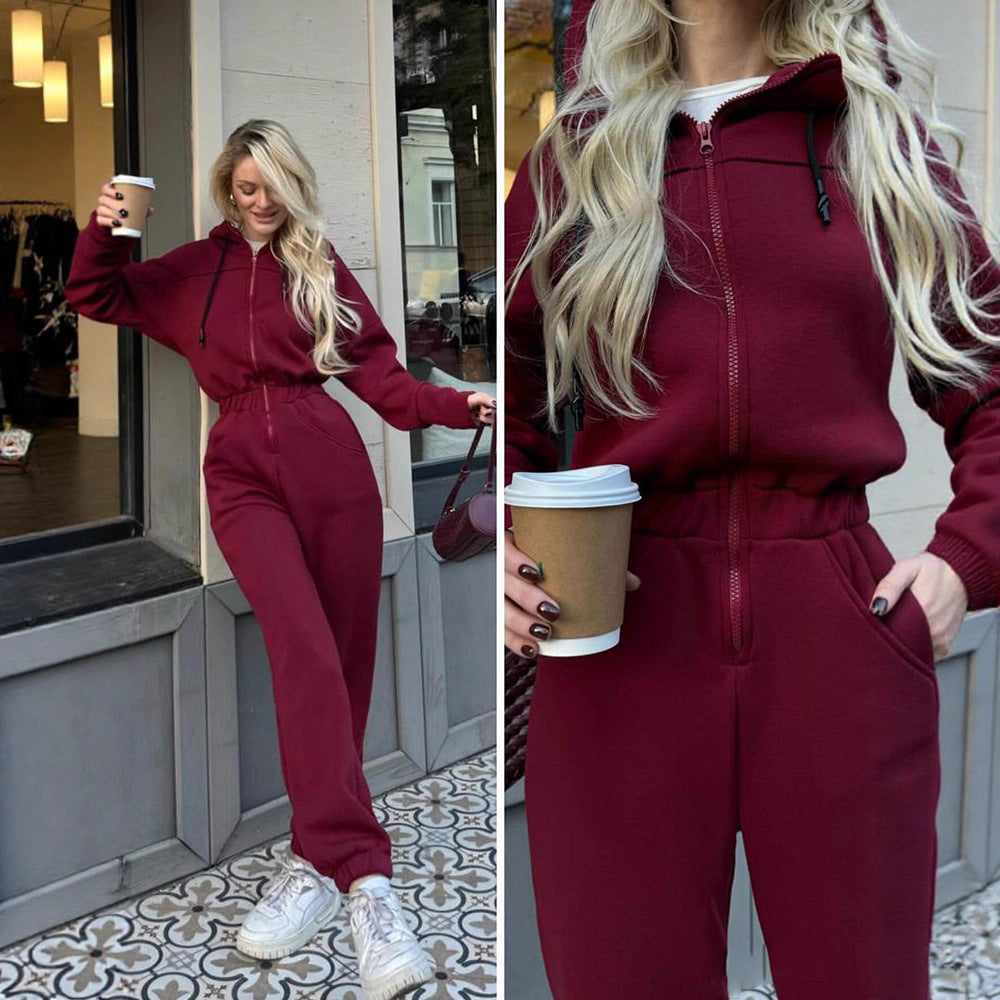 Kvinnors stiliga hoodie-set med dragkedja och fickor Mirla-Eva Jonsson