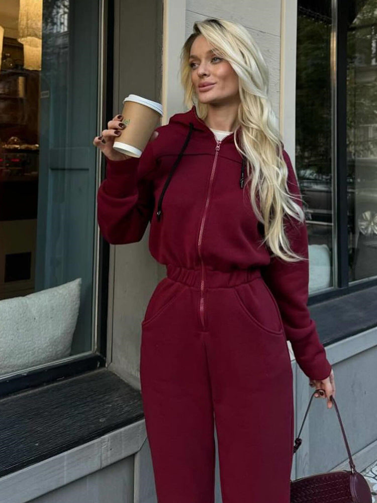 Kvinnors stiliga hoodie-set med dragkedja och fickor Mirla-Eva Jonsson