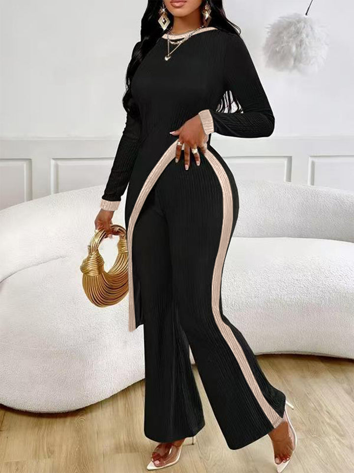Kvinnors stiliga jumpsuit med asymmetrisk design och kontrasterande piping Mirla-Eva Jonsson