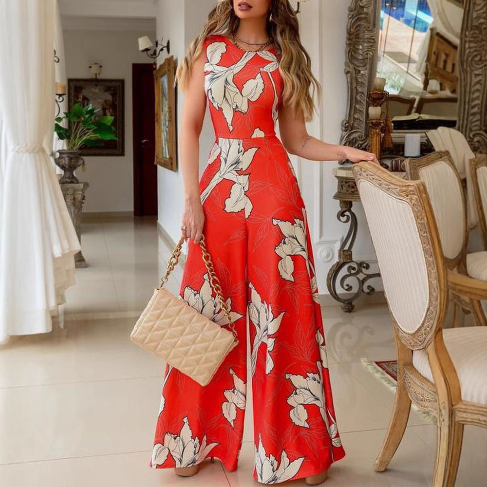 Kvinnors stiliga jumpsuit med blommiga detaljer och breda ben Mirla-Eva Jonsson