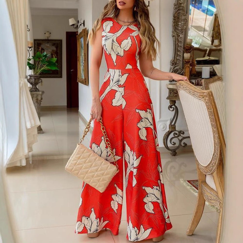 Kvinnors stiliga jumpsuit med blommiga detaljer och breda ben Mirla-Eva Jonsson