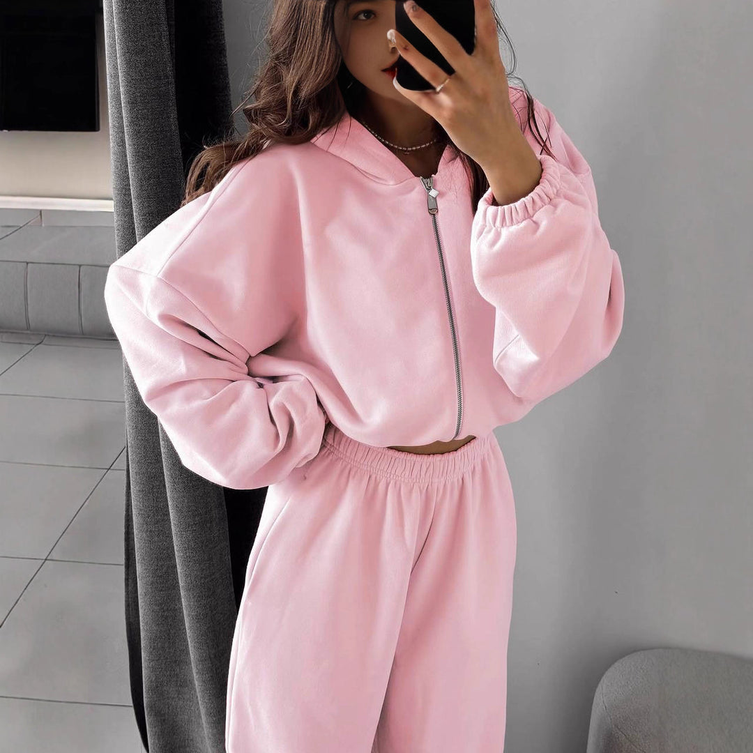 Kvinnors stiliga korta sweatset med elastisk midja och dragkedja Mirla-Eva Jonsson