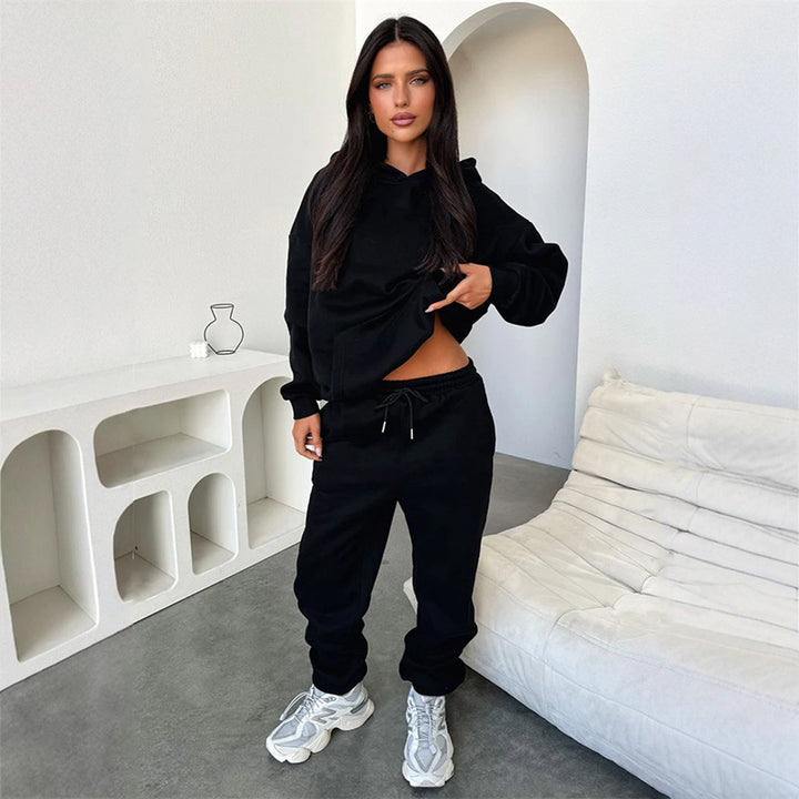 Kvinnors stiliga och bekväma hoodie-set med elastiska manchetter och dragsko Mirla-Eva Jonsson