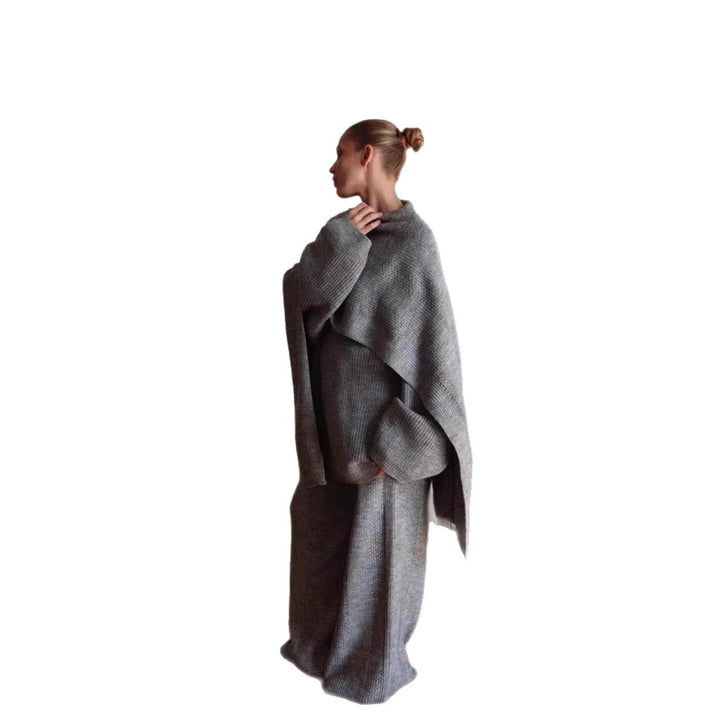 Kvinnors stiliga ribbad stickad loungewear-set med löst sittande topp och breda byxor Mirla-Eva Jonsson